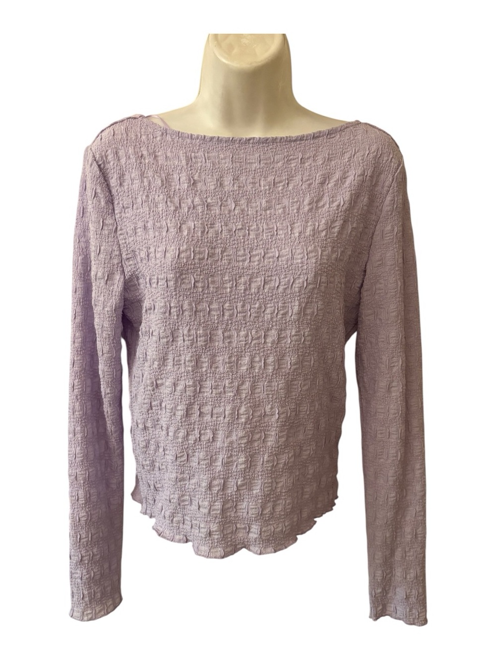 NWT Elodie Light Lavender Textured Boatneck Long-Sleeve Top